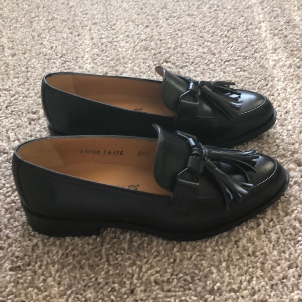 Black leather loafers